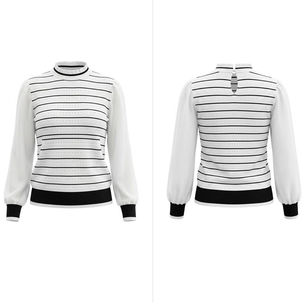 Siani Milano Striped Mock Neck Puff Sleeve Knit Sweater Women Size S